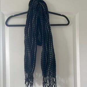 Elegant Black and Grey Fringed Scarf